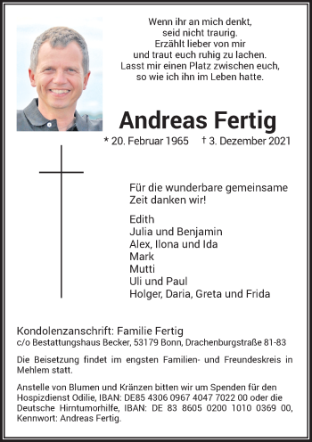 Anzeige von Andreas Fertig von General-Anzeiger Bonn