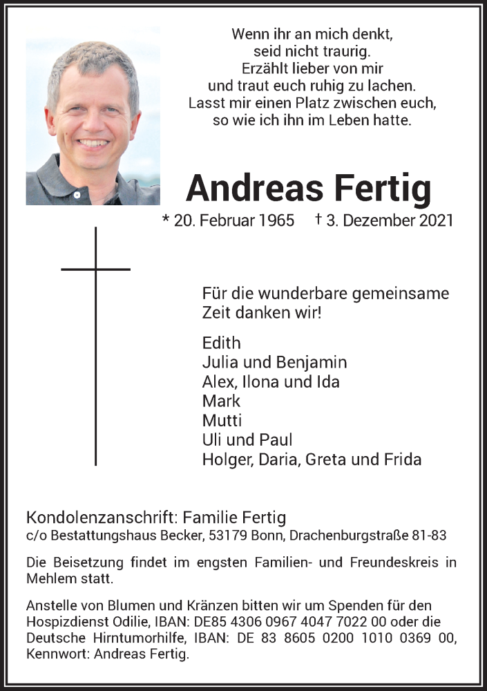  Traueranzeige für Andreas Fertig vom 11.12.2021 aus General-Anzeiger Bonn