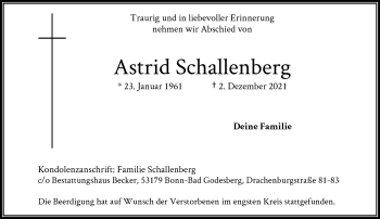 Anzeige von Astrid Schallenberg von General-Anzeiger Bonn