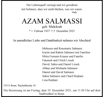 Anzeige von Azam Salmassi von General-Anzeiger Bonn