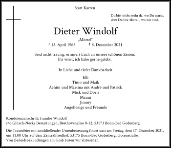 Anzeige von Dieter Windolf von General-Anzeiger Bonn