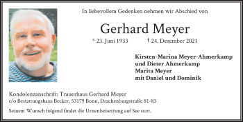 Anzeige von Gerhard Meyer von General-Anzeiger Bonn