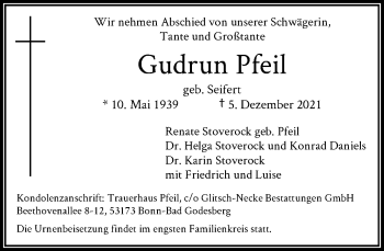 Anzeige von Gudrun Pfeil von General-Anzeiger Bonn