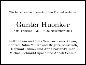 Anzeige von Gunter Huonker von General-Anzeiger Bonn