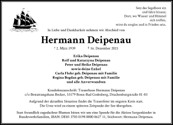 Anzeige von Hermann Deipenau von General-Anzeiger Bonn