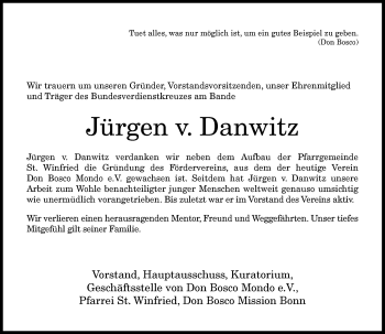 Anzeige von Jürgen v. Danwitz von General-Anzeiger Bonn