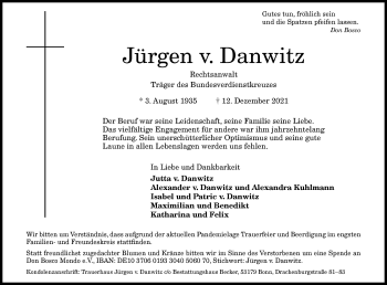 Anzeige von Jürgen v. Danwitz von General-Anzeiger Bonn