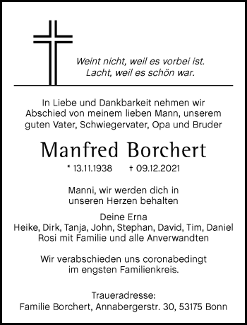 Anzeige von Manfred Borchert von General-Anzeiger Bonn