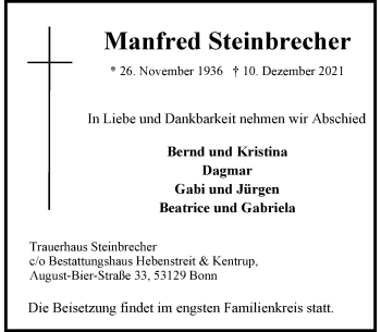 Anzeige von Manfred Steinbrecher von General-Anzeiger Bonn
