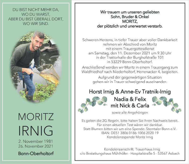  Traueranzeige für Moritz Irnig vom 08.12.2021 aus General-Anzeiger Bonn