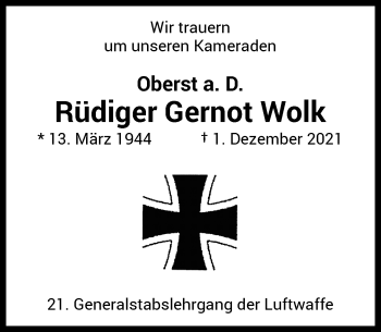 Anzeige von Rüdiger Gernot Wolk von General-Anzeiger Bonn
