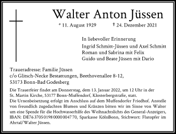 Anzeige von Walter Anton Jüssen von General-Anzeiger Bonn