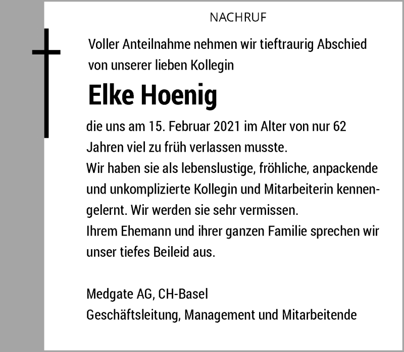  Traueranzeige für Elke Hoenig vom 20.02.2021 aus General-Anzeiger Bonn