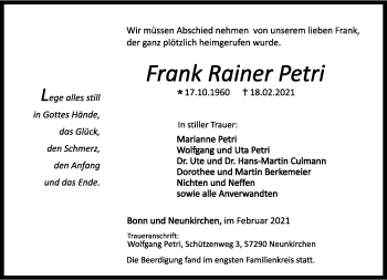 Anzeige von Frank Rainer Petri von General-Anzeiger Bonn