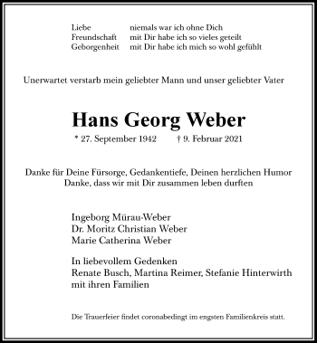 Anzeige von Hans Georg Weber von General-Anzeiger Bonn