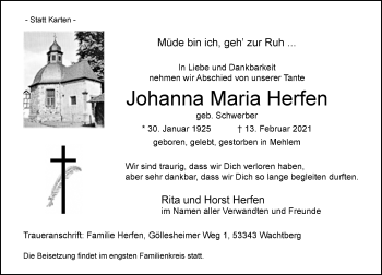 Anzeige von Johanna Maria Herfen von General-Anzeiger Bonn