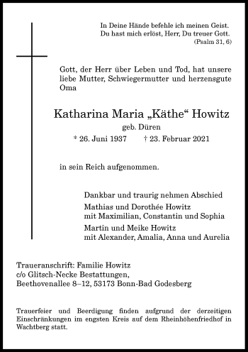 Anzeige von Katharina Maria  Howitz von General-Anzeiger Bonn
