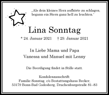 Anzeige von Lina Sonntag von General-Anzeiger Bonn