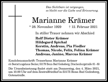 Anzeige von Marianne Krämer von General-Anzeiger Bonn