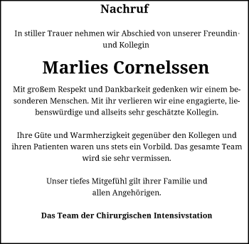 Anzeige von Marlies Cornelssen von General-Anzeiger Bonn