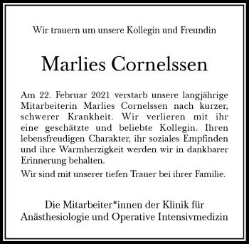 Anzeige von Marlies Cornelssen von General-Anzeiger Bonn