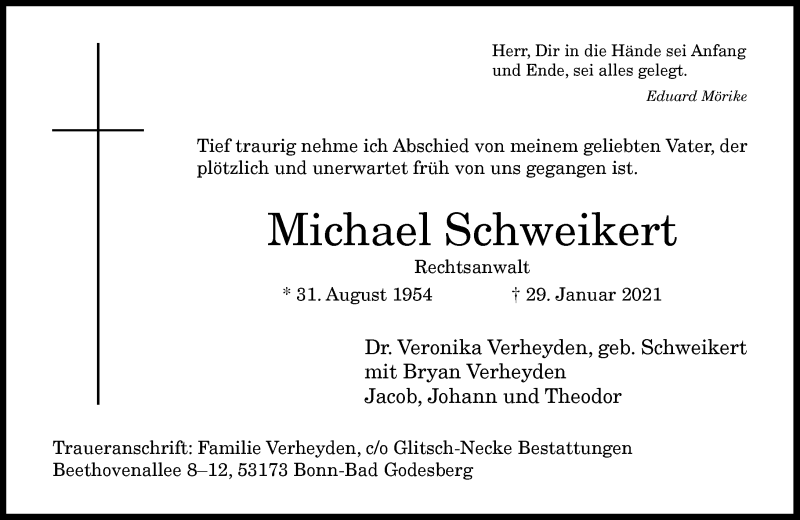  Traueranzeige für Michael Schweikert vom 06.02.2021 aus General-Anzeiger Bonn