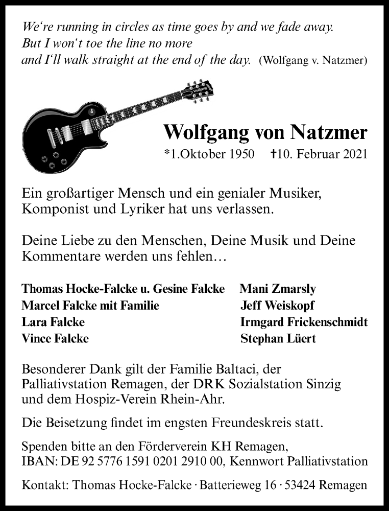  Traueranzeige für Wolfgang von Natzmer vom 20.02.2021 aus General-Anzeiger Bonn