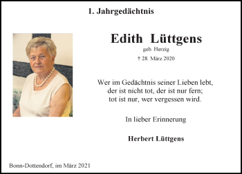 Anzeige von Edith Lüttgens von General-Anzeiger Bonn