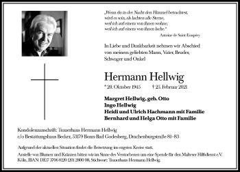 Anzeige von Hermann Hellwig von General-Anzeiger Bonn