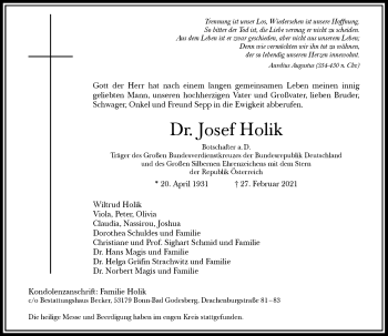 Anzeige von Josef Holik von General-Anzeiger Bonn