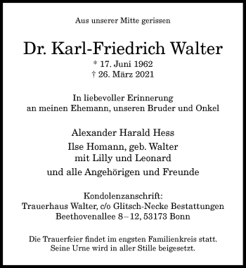 Anzeige von Karl-Friedrich Walter von General-Anzeiger Bonn