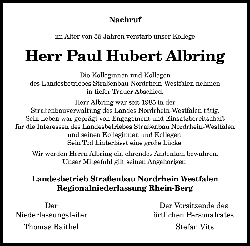  Traueranzeige für Paul Hubert Albring vom 13.03.2021 aus General-Anzeiger Bonn