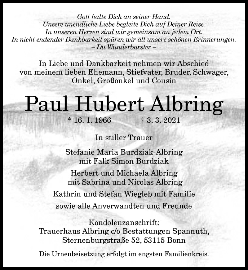  Traueranzeige für Paul Hubert Albring vom 10.03.2021 aus General-Anzeiger Bonn