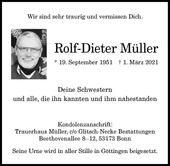 Anzeige von Rolf-Dieter Müller von General-Anzeiger Bonn