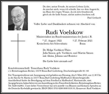 Anzeige von Rudi Voelskow von General-Anzeiger Bonn