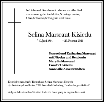 Anzeige von Selina Marseaut-Kisiedu von General-Anzeiger Bonn