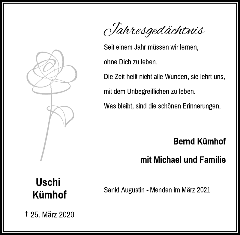  Traueranzeige für Uschi Kümhof vom 25.03.2021 aus General-Anzeiger Bonn
