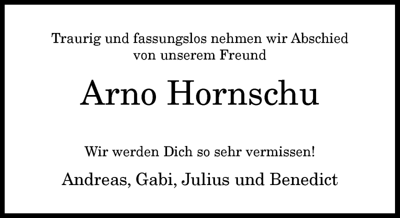  Traueranzeige für Arno Hornschu vom 17.04.2021 aus General-Anzeiger Bonn