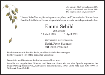 Anzeige von Emmi Schild von General-Anzeiger Bonn