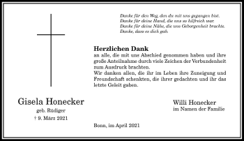 Anzeige von Gisela Honecker von General-Anzeiger Bonn