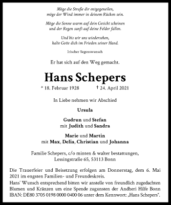 Anzeige von Hans Schepers von General-Anzeiger Bonn