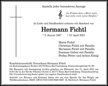 Anzeige von Hermann Fichtl von General-Anzeiger Bonn
