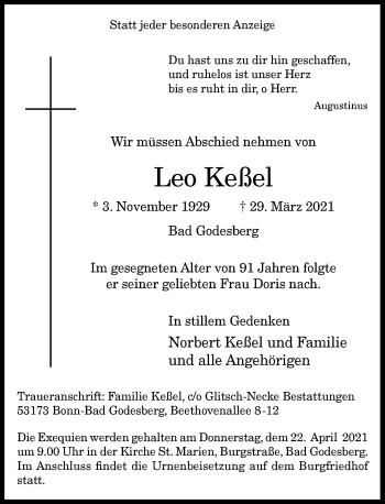 Anzeige von Leo Keßel von General-Anzeiger Bonn