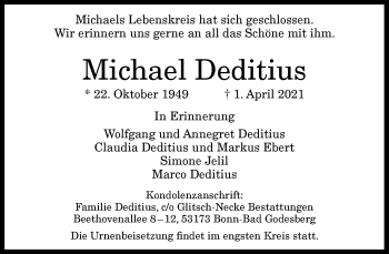 Anzeige von Michael Deditius von General-Anzeiger Bonn