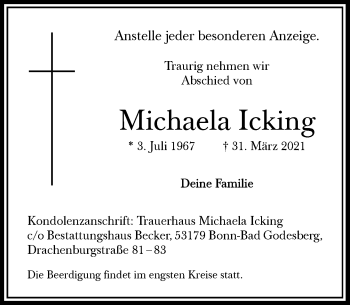 Anzeige von Michaela Icking von General-Anzeiger Bonn