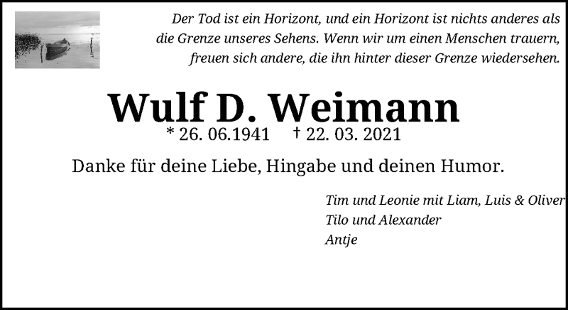  Traueranzeige für Wulf D. Weimann vom 07.04.2021 aus General-Anzeiger Bonn