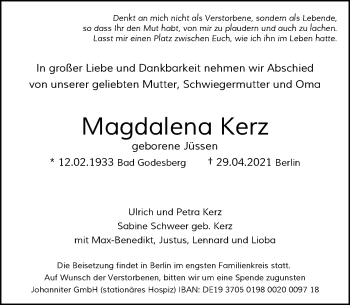 Anzeige von Magdalena Kerz von General-Anzeiger Bonn
