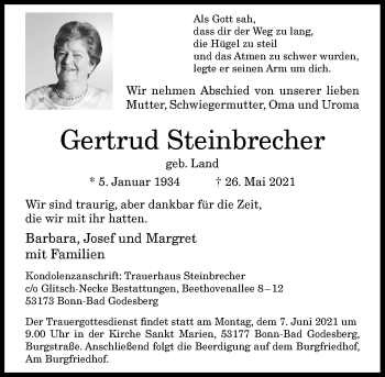 Anzeige von Gertrud Steinbrecher von General-Anzeiger Bonn