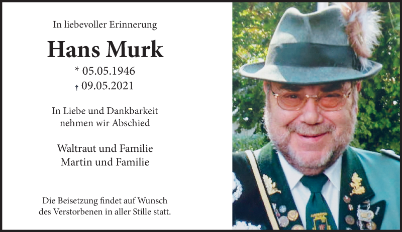  Traueranzeige für Hans Murk vom 20.05.2021 aus General-Anzeiger Bonn