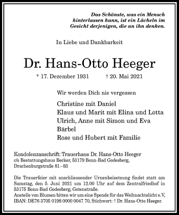 Anzeige von Hans-Otto Heeger von General-Anzeiger Bonn